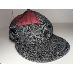 LOCK'S First Cut Wool‎ Blend Patchwork Billed Hat Size 7⅝ XXL Gray & Red
